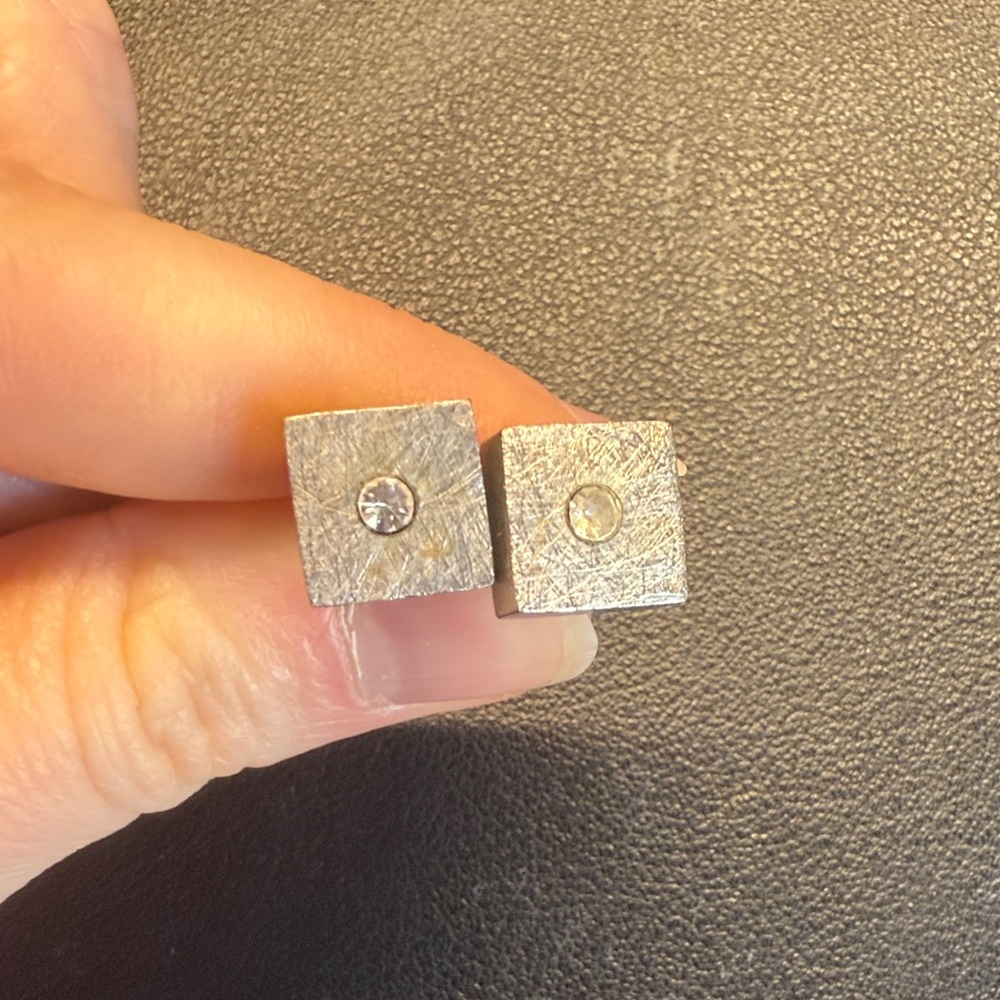 Silver Square Stud Earrings